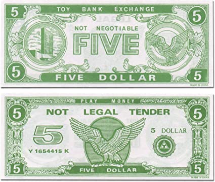 U.S. Toy CSC - Paper Play Money (1000 $5 Bills Per Package)