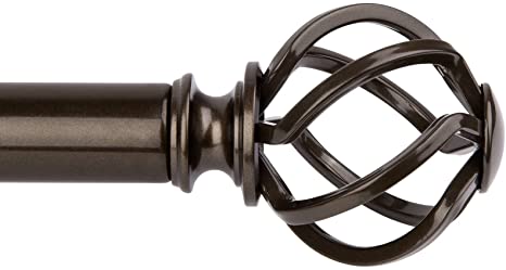 KAMANINA 1 Inch Curtain Rod Single Window Rod 110 to 195 Inches (9.2-16.3 Feet), Twisted Cage Finials, Bronze