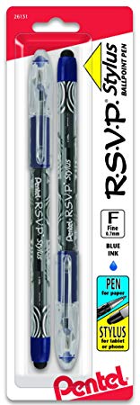 Pentel Rsvp Stylus Ballpoint Pen, Fine Line, Blue Ink, Pack of 2 (BK90LBP2C)