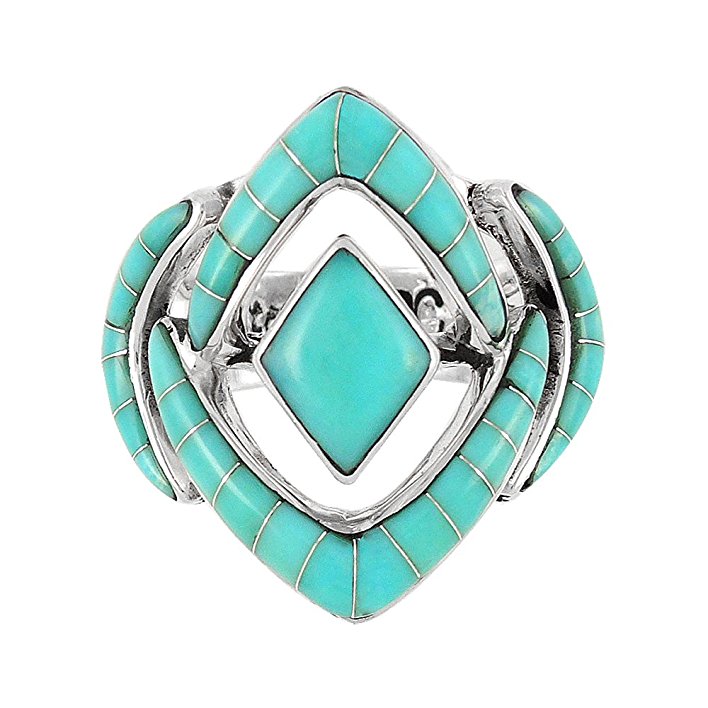 Turquoise Statement Ring in Sterling Silver 925 for Women Sizes 6 to 12