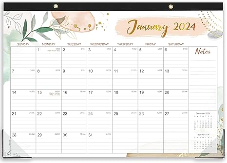 2024 Desk Calendar - Desk Calendar 2024, Jan 2024 - Dec 2024, 12 Monthly Desk/Wall Calendar Large 17" x 12", Large Ruled Blocks, Notes, Thick Paper with Corner Protectors, Holidays, Hanging Holes, Perforated Pages