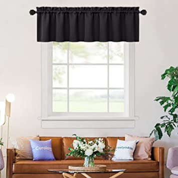 NANAN Blackout Valances for Living Room Window, Thermal Insulated Valance Curtains for Kitchen Room Darkening Small Cafe Curtains, Black 52x15 Inch