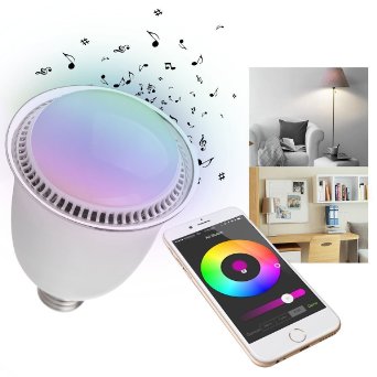 ieGeek Bluetooth Smart LED Music Bulb, Smartphone Controlled RGBW Color Changing Xmas Parties LED Lamp Speaker, Work with iWatch, iPhone, iPad, Android Phone and Tablet (White)