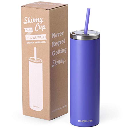 Cupture Stainless Steel Skinny Insulated Tumbler Cup with Lid and Reusable Straw - 16 oz (Ultra Violet)
