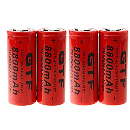 Hossen GTF 4pcs 3.7V 26650 8800mAh Li-ion Rechargeable Battery For LED Flashlight Torch