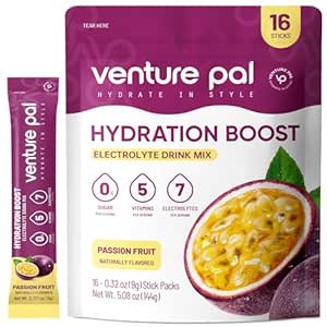 Venture Pal Sugar Free Electrolyte Powder Packets - Liquid Daily IV Drink Mix for Rapid Hydration & Party Recovery | 5 Vitamins & 7 Electrolytes| Keto Friendly | Non-GMO | Certified Vegan | 16 Sticks