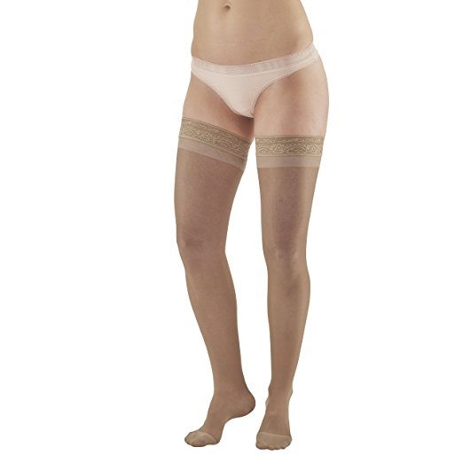 Ames Walker Women's AW Style 4 Sheer Support Closed Toe Compression Thigh High Stockings w/ Lace Band - 15-20 mmHg Nude X-Large 4-XL-NUDE Nylon/Spandex