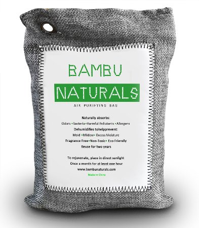 Natural Air Purifying Bamboo Charcoal Bag 250g - Money Back Guarantee - Fragrance FREE - Absorb, Neutralize and Remove Odors Great for Baby Room, Pets, Bathroom, Fridge, Storage, Closet, Home, Kitchen, Car, Luggage, Sports - Dehumidify to Prevent Mold and Mildew - Eco-friendly MOST EFFECTIVE Bambu Naturals Non-toxic Air Freshener