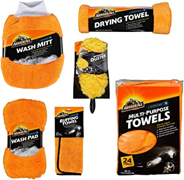 Armor All Microfiber Car Wash and Cleaner Kit - Includes Duster, Wash Mitt & Pad, Multi-Purpose, Buffing & Drying Towels, 19121