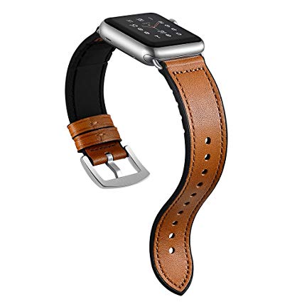 Sweatproof Hybrid Leather Sports Watch Band Vintage Replacement Bands for Apple Watch iwatch Series 123 Dark Brown Replacement Straps
