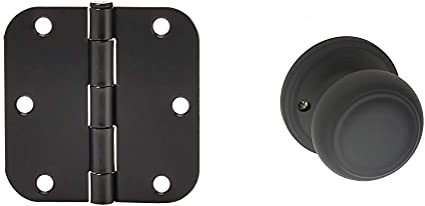 AmazonBasics Rounded 3.5 Inch x 3.5 Inch Door Hinges, 18 Pack, Matte Black & Copper Creek CK2090BC Colonial Dummy Door Knob,Black