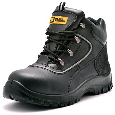Mens Leather Safety Boots Mens Safety Boots S3 Steel Toe Cap Work Shoes Ankle Leather Black Hammer 7752