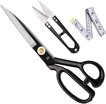 Left-Handed Sewing Scissors 10 Inch - Fabric Dressmaking Shears, Lefty Tailor's Scissors for Cutting Fabric, Leather, Paper, Raw Materials (Black)