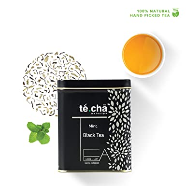 Te.Cha Refreshing Mint Black Tea, A Luxurious & Healthy Loose Leaf Black Tea, 100 GMS (50 Cups)