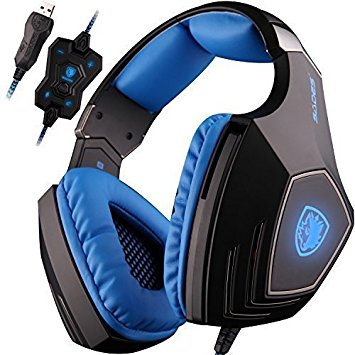 SADES A60 7.1 Surround Sound headphones with Mic USB PC Gaming Headset Stereo headsets Headband with High Sensitivity Microphone Vibration Noise-Canceling Volume Control LED Light(Black)