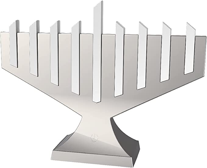 Exquisite Modern Artistic LED Menorah Lighted Rods Traditional Shape Yet Chic Electric Minorah Battery & USB Chanukiah Hanukkah Décor by Zion Judaica (Metallic Silver)