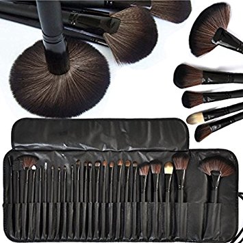 KLAREN Makeup Brushes Set - 24 pcs Pro Kabuki Makeup Brush Set - Cosmetic Foundation Face Powder blush brush Makeup Brush Kit - Make Up Brushes   Makeup Brush Case,Black