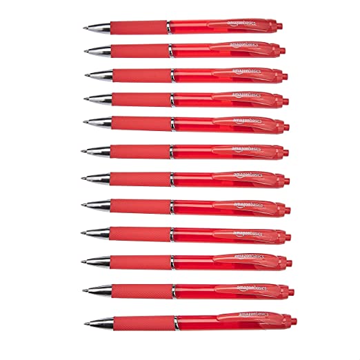 AmazonBasics Retractable Gel Pens - Medium Point, 12 Count, Red