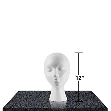 Styrofoam Female Head Mannequins, Style, Model & Display Women's Wigs, Hats & Hairpieces - Small, 12" - by Adolfo Designs