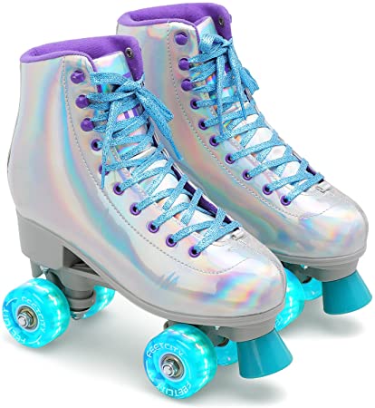 Roller Skates for Women Classic High-top Roller Skates Double-Row Roller Skates for Girls Unisex Light-Up Four-Wheel Roller Skates Indoor Outdoor