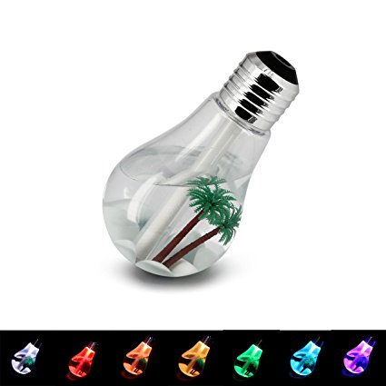 SCS ETC USB Powered Color Changing Cool Mist Bulb Humidifier-400mL Capacity-Super Quiet Operation-7 Color Nightlight