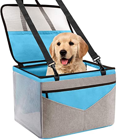 Prodigen Pet Dog Booster Seat, Deluxe Pet Booster Car Seat for Small Dogs Medium Dogs, Reinforce Metal Frame Construction, Portable Waterproof Collapsible Dog Car Carrier with Seat Belt
