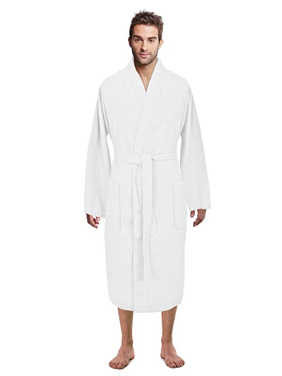 Premium Turkish Cotton Waffle Weave Lightweight Kimono Spa Bathrobe for Men