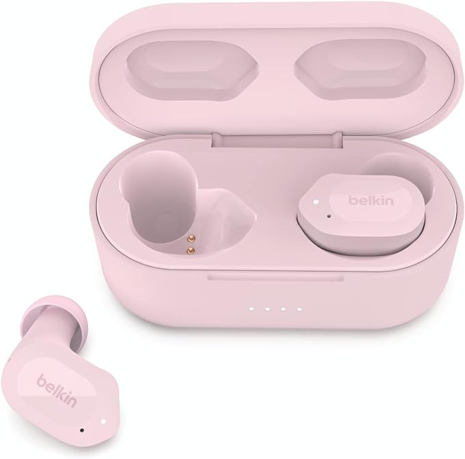 Belkin SOUNDFORM Play True Wireless Earbuds, Wireless Earphones with 3 EQ Presets, IPX5 Sweat and Water Resistant, 38 Hours Play Time for iPhone, Galaxy, Pixel and More - Pink