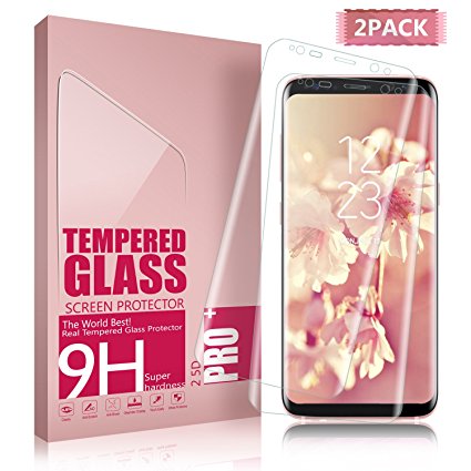 Galaxy S8 Screen Protector, Aonsen [2Pack] Tempered Glass [Full Coverage] Screen Protector Ultra HD Clear Anti-Scratch Curved Edge for Samsung Galaxy S8 - Transparent