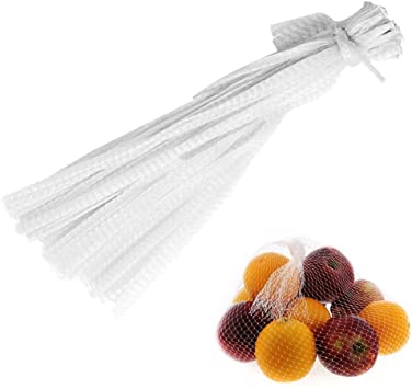 OrangeTag Reusable Fruits Mesh Bag|Mesh Produce Bags|Potatoes Bags|Onion Net Bags|Washable Mesh String Organic Organizer, 24 inch, Package of 100(White)