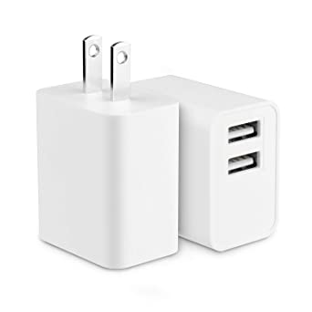 USB Plug Wall Charger, 2-Pack Power Adapter Dual USB Phone Charger Cube for Samsung Galaxy Edge LG HTC Huawei Kindle