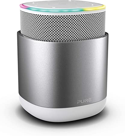 Pure P154323 Discover Bluetooth Wireless Portable Alexa Smart Speaker with Internet Radio and Enhanced Privacy - Silver/White, 11.0 cm*11.0 cm*10.5 cm