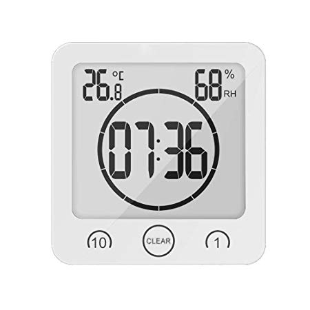 BODECIN Waterproof Digital Bathroom Shower Clock with big LCD Display Humidity Temperature Display Timer, Intelligent Touch Control For Bathroom Shower Makeup Cooking