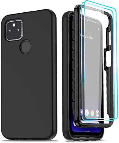 LeYi for Pixel 5A Case, Google Pixel 5A Case with [2 x Tempered Glass Screen Protector] for Men, Full-Body Shockproof Soft Liquid Silicone Hybrid Protective Phone Cover Case for Pixel 5A 5G, Black