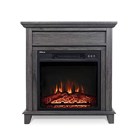 DELLA 18" 1400W Freestanding Portable 3D LED Electric Firebox Fireplace Mantel Heater Realistic Stove - Grey