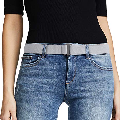 No Show Women Stretch Belt Invisible Elastic Web Strap Belt with Flat Buckle for Jeans Pants Dresses.