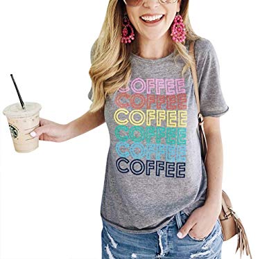 Coffee T Shirts for Women Coffee Coffee Coffee Letters Print Shirt with Funny Sayings Casual Tee Tops
