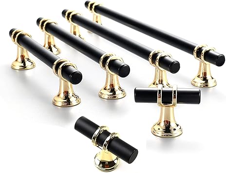 T Bar Handle, Black Cabinet Handles,Dresser Drawer Pulls,7.6" Hole Centers,T Shape Cabinet Pulls,with Screws,Aluminum Alloy,Pack of 6