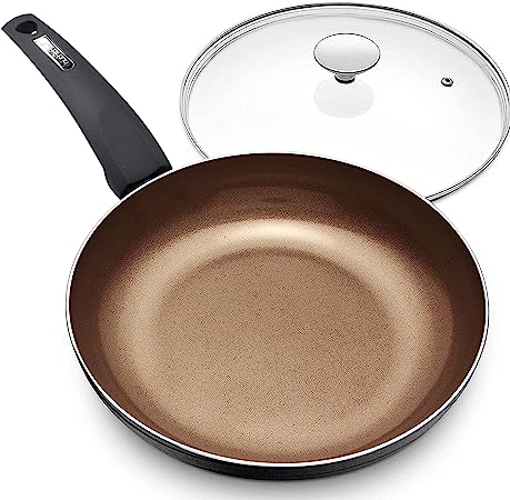 NutriChef 8'' Durable Small Fry Pan, PTFE/PFOA/PFOS-Free Hard-Anodized Look Heat Resistant Lacquer, Model: NCCW12S-NutriChef PRTNCCW12SFP, Non-stick Kitchen Cookware, Induction compatible