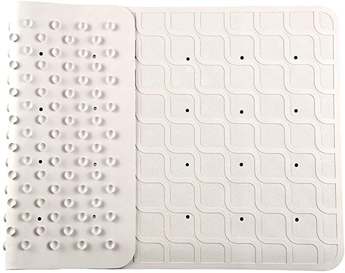 Moon Castle Anti-Slip Rectangular Rubber Bath Mat L 28” x W 16”, Mold & Mildew Resistant, Machine Washable, Soft and Durable (White)