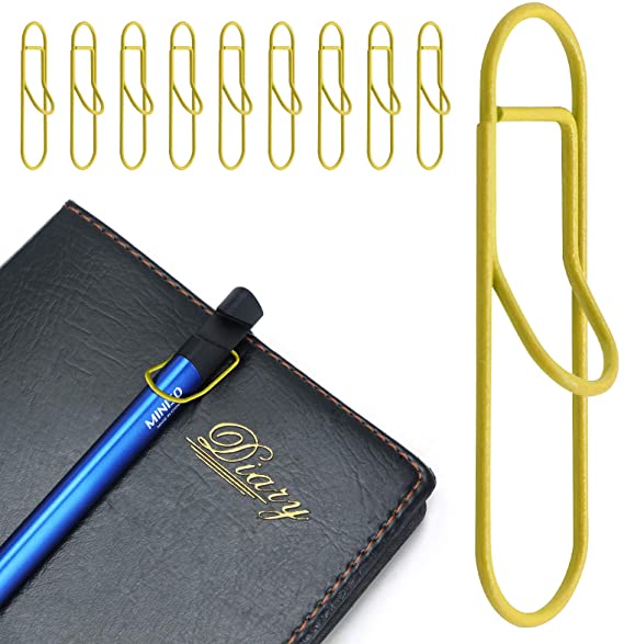 MUZHI Pen Clips Yellow,Stainless Steel Pencil Holder for Notebook,Journals,Paper,Clipboard,Pictures-Fits Almost Any Pen Size 10 Pack