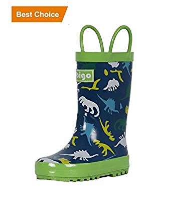 hibigo Children's Natural Rubber Rain Boots With Handles Easy For Little Kids & Toddler Boys, Animal Pattern