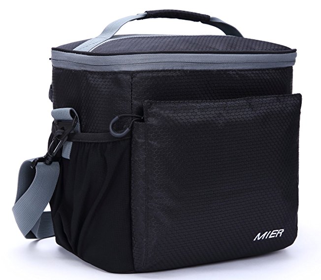 MIER Insulated Lunch Bag Men and Women Soft Cooler Lunch Box Tote with Shoulder Strap, Leakproof Liner, 24 Can, Black