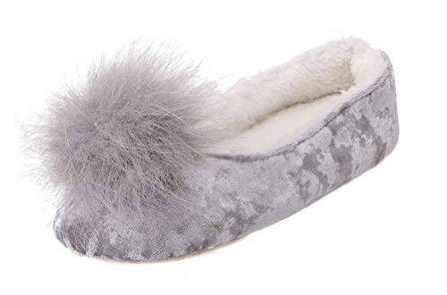 Arctic Paw Sunny Slipper - Fleece Lined with Faux Fur Pompoms