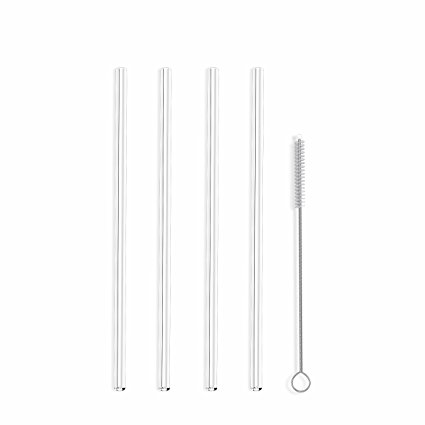 Hummingbird Glass Straws Little Sipper 6" x 7mm Made With Pride In The USA - Perfect Reusable Straw For Coffee, Tea, Wine, Juice, Water, Essential Oils - 4 Pack With Cleaning Brush