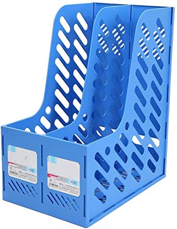 Blue Plastic Magazine Holder Frame File Splitter Filing Cabinet Rack Display and Storage Organizer Boxes 2 Grid File Holders Office Supplies(2 Groups/Batch)