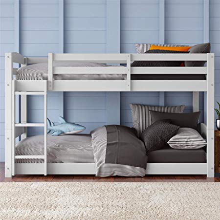 Dorel Living Phoenix Solid Wood Twin over Twin Floor Bunk Beds with Ladder and Guard Rail, White