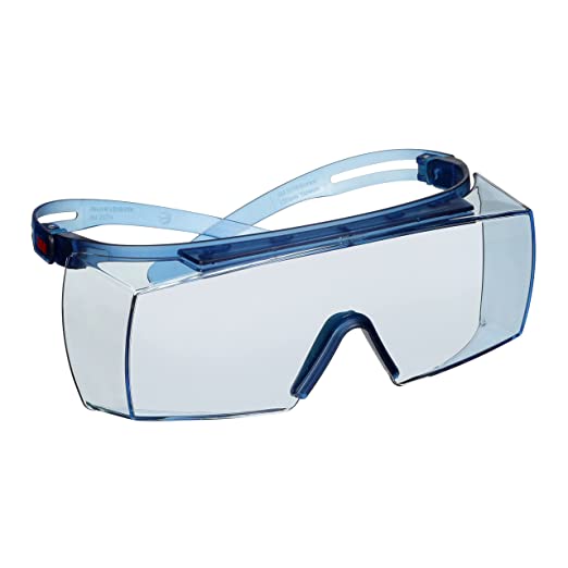 3M SecureFit 3700 Series, SF3704SGAF-BLU, Blue Temples, Scotchgard Anti-Fog Coating, Light Blue OTG AF-AS Lens