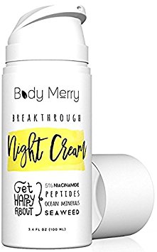 Body Merry Breakthrough Night Cream - Anti aging face moisturizer w Niacinamide   Peptides   Hyaluronic Acid for signs of aging (wrinkles, fine lines) & dry / sensitive skin - Perfect for men & women
