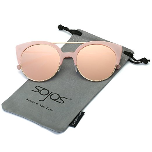 SojoS Womens Retro Vintage Half Metal Frame Cateye Sunglasses SJ2035